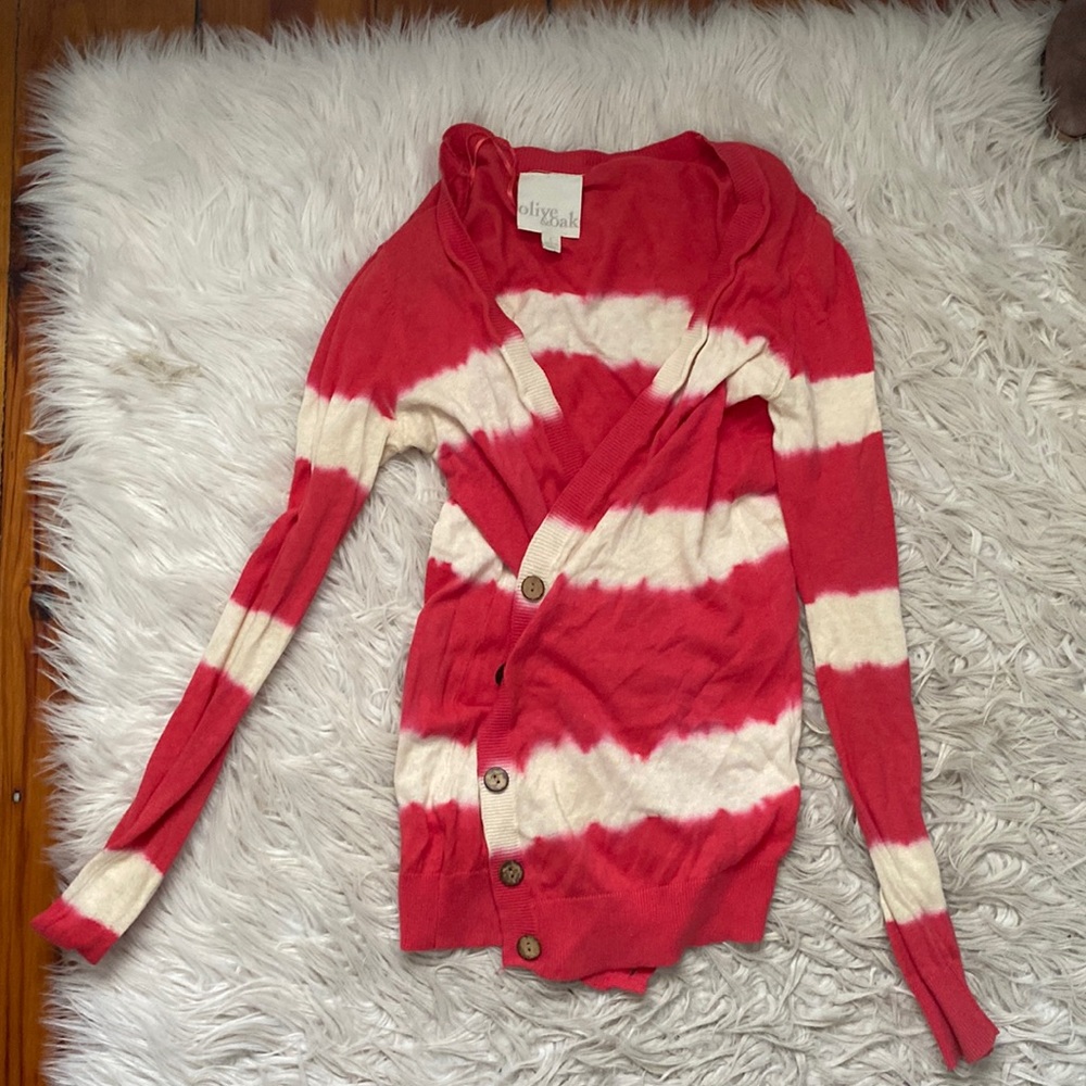 Olive & oak red and white button down cardigan